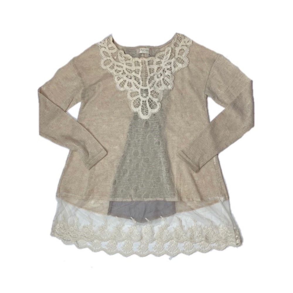 Altar'd State Sweater lace bows tan medium sheer